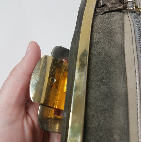 Vintage Dark Moss Green Suede Brown Snakeskin Purse - Picture 10 of 10